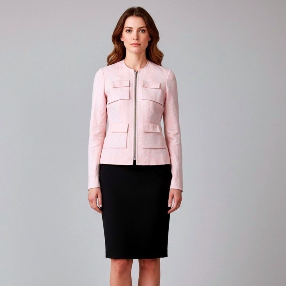 ROLAND MOURET NEW Full Zip Blazer Pockets Linen US 4 Pink Peach Quiet Luxury
